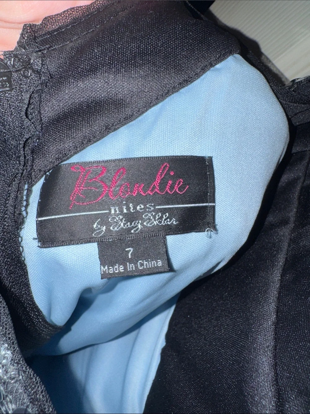 Blondie Nites Black and Light Blue Sequin Bodice Dress